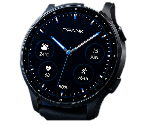 PPANK Wear OS watch face with weather, date, heart rate and step information